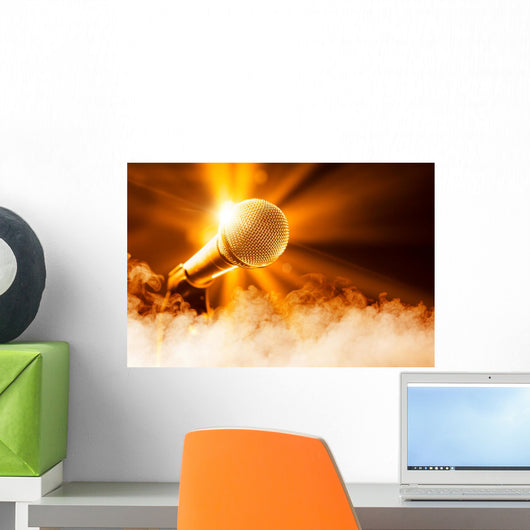 Golden Microphone Stage with Wall Decal