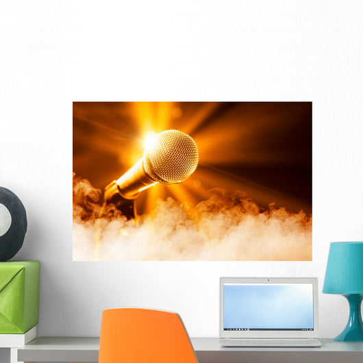 Golden Microphone Stage with Wall Decal