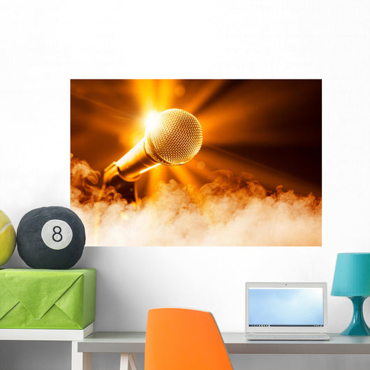 Golden Microphone Stage with Wall Decal