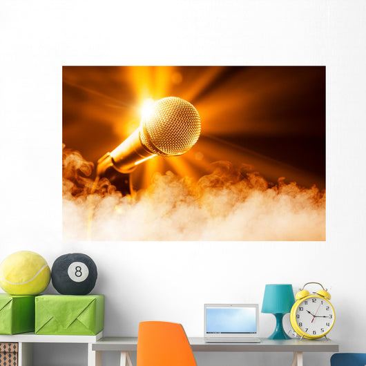 Golden Microphone Stage with Wall Decal