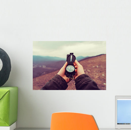 Hiker Woman with Compass Wall Decal
