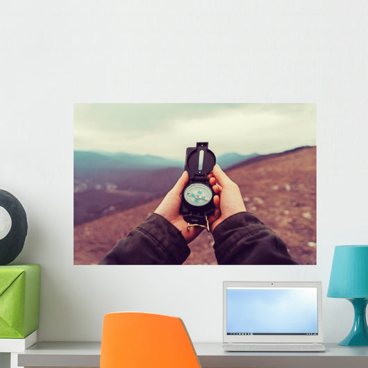Hiker Woman with Compass Wall Decal