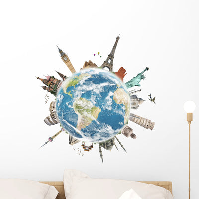 World Monuments Travel Wall Decal shown on a wall