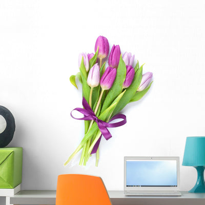 Purple Tulips Bouquet with Wall Decal shown on a wall
