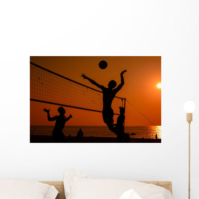 Beach Volleyball Silhouette Wall Decal Design 2 shown on a wall