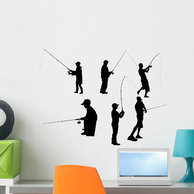 Fishing Silhouette White Wall Stickers Wall Decal shown on a wall