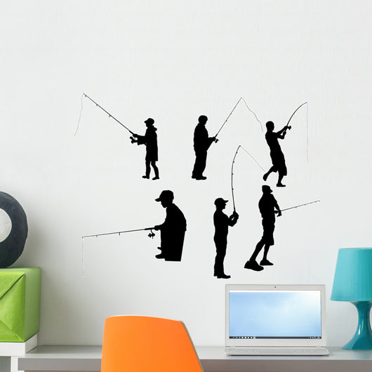Fishing Silhouette White Wall Stickers Wall Decal - WallMonkeys