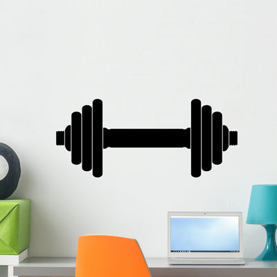 Vector Silhouette Dumbbell White Wall Decal shown on a wall