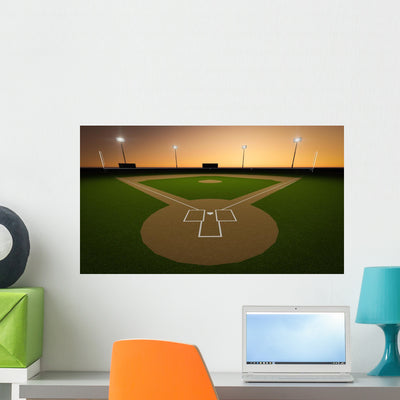 Sunset Baseball Stadium Wall Decal shown on a wall