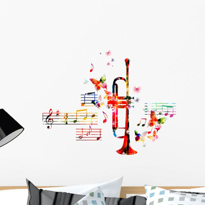 Colorful Trumpet Design with Wall Decal shown on a wall