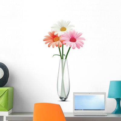 Daisy Glass Vase White Wall Decal shown on a wall