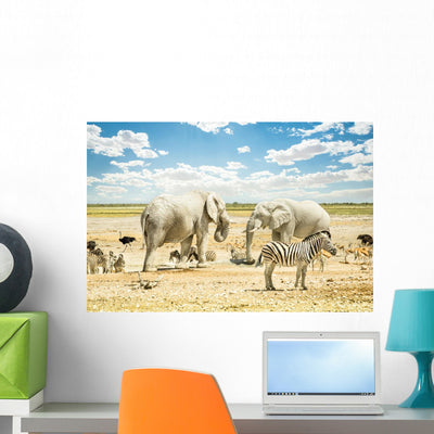 Group Wild Mixed Animals Wall Decal shown on a wall