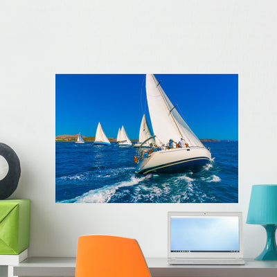 Sailing Boats during Regatta Wall Decal shown on a wall