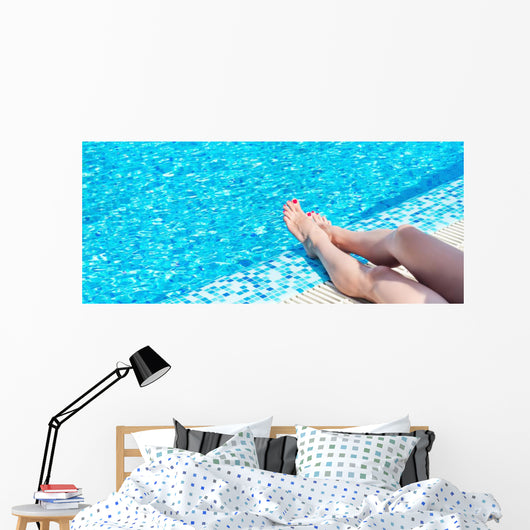 Female Legs Blue Water Wall Decal Panoramic Wall Decal