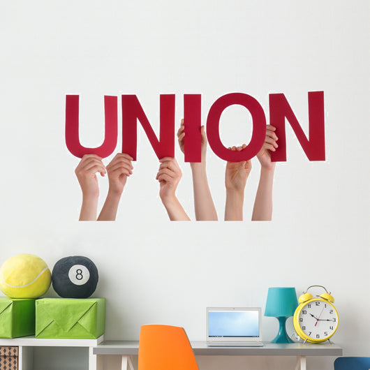 Many People Hands Holding Wall Decal Panoramic Wall Decal Design 1