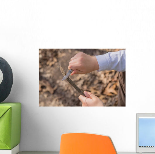 Hands Young Boy Whittling Wall Decal