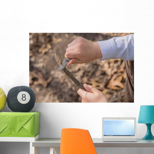 Hands Young Boy Whittling Wall Decal