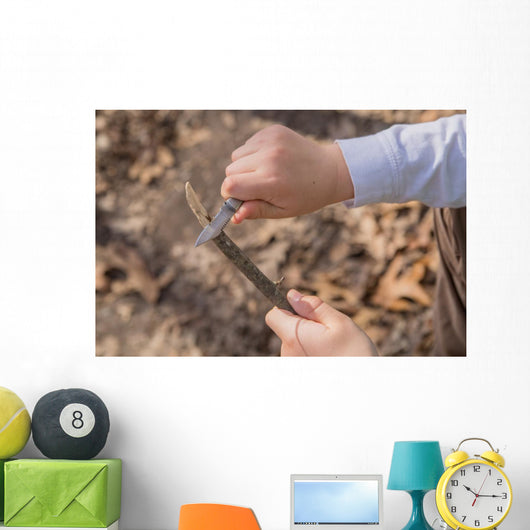 Hands Young Boy Whittling Wall Decal