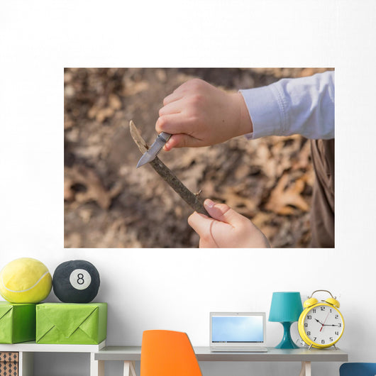 Hands Young Boy Whittling Wall Decal