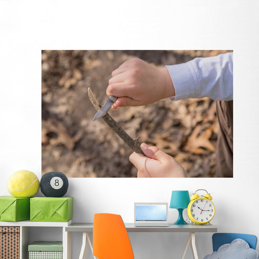 Hands Young Boy Whittling Wall Decal