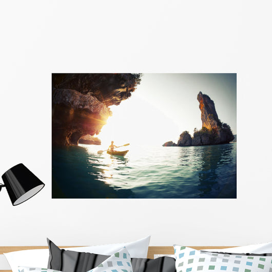 Young Lady Paddling Kayak Wall Decal