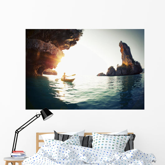 Young Lady Paddling Kayak Wall Decal