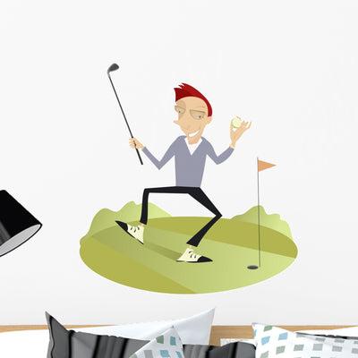 Happy Golfer Wall Decal shown on a wall