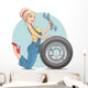 Beautiful Girl Mechanic with Wall Decal