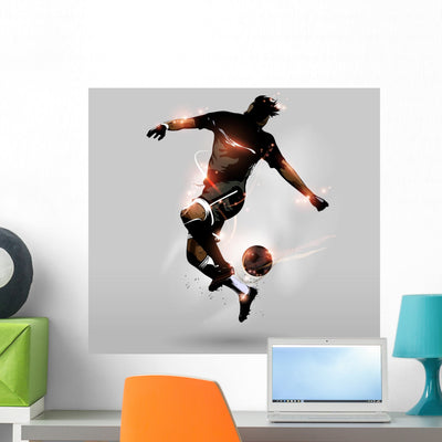 Abstract Soccer Jumping Touch Wall Decal shown on a wall