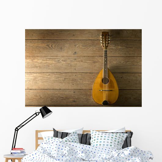 Alte Mandoline Auf Holzdielen Wall Decal