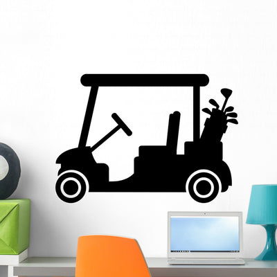 Golf Cart with Clubs Wall Decal shown on a wall