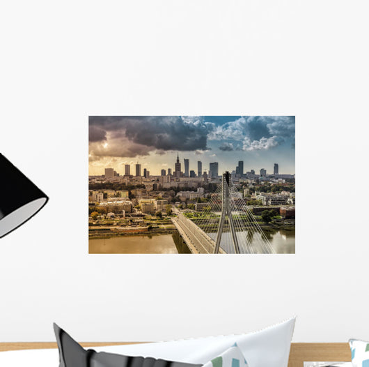 City Warsaw Skyline behind Wall Decal