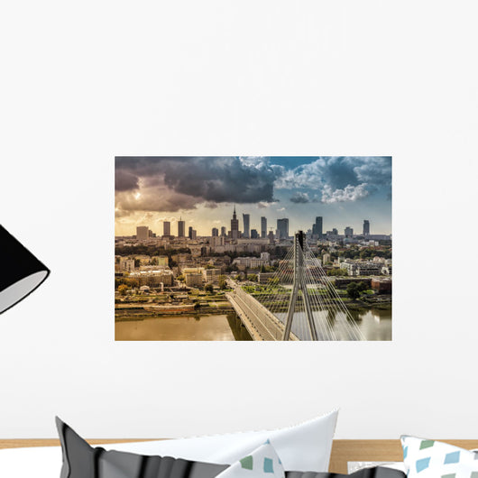 City Warsaw Skyline behind Wall Decal