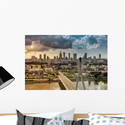 City Warsaw Skyline behind Wall Decal