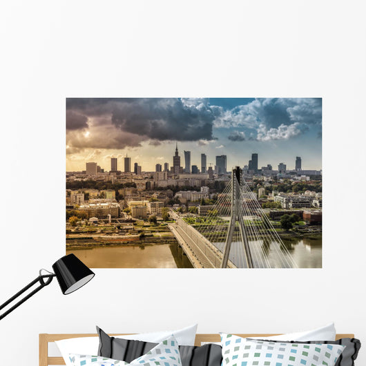 City Warsaw Skyline behind Wall Decal