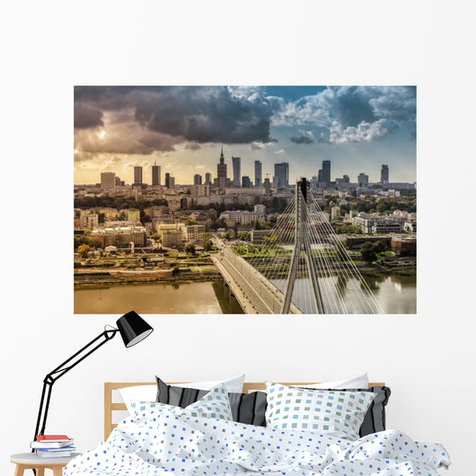 City Warsaw Skyline behind Wall Decal