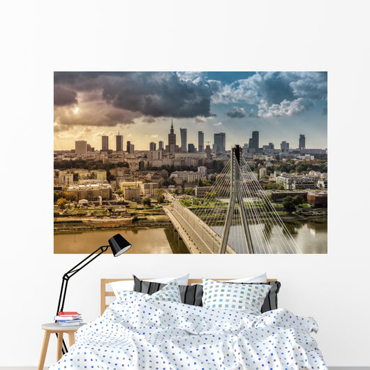 City Warsaw Skyline behind Wall Decal