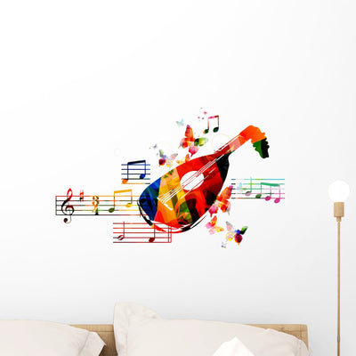 Colorful Lute Design Wall Decal shown on a wall