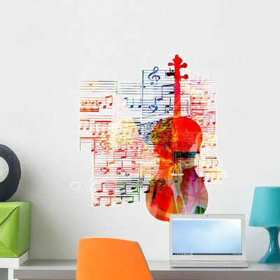 Colorful Cello Design Wall Decal shown on a wall