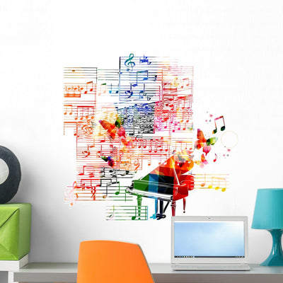 Colorful Piano Design Wall Decal shown on a wall