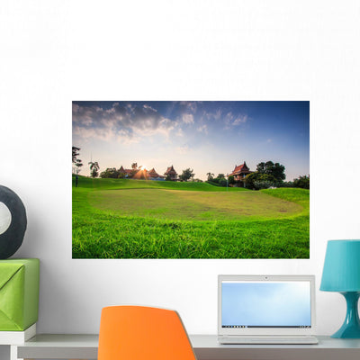 Golf Field Sunset Wall Decal shown on a wall