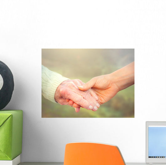 Elderly Woman Holding Hands Wall Decal
