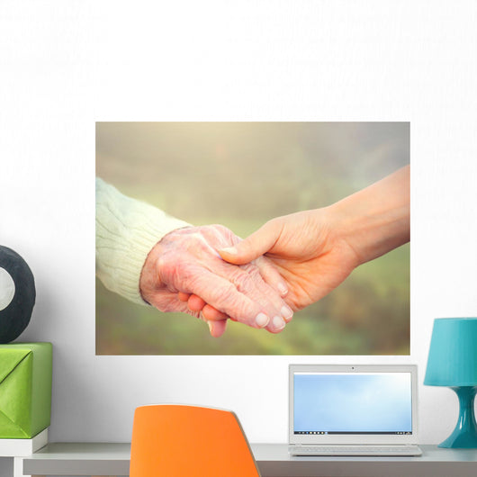 Elderly Woman Holding Hands Wall Decal