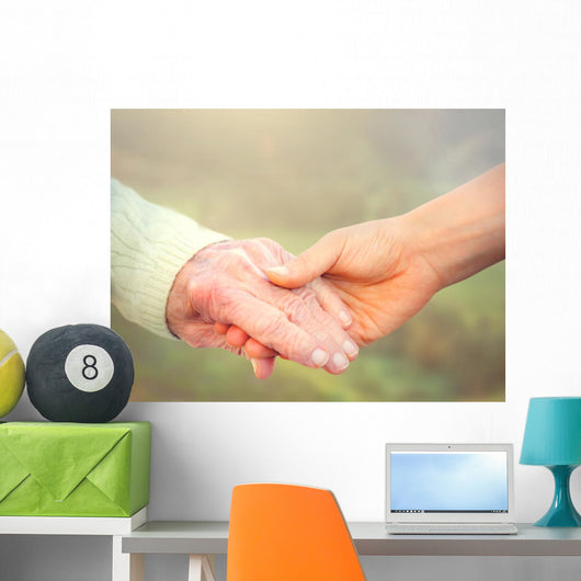 Elderly Woman Holding Hands Wall Decal