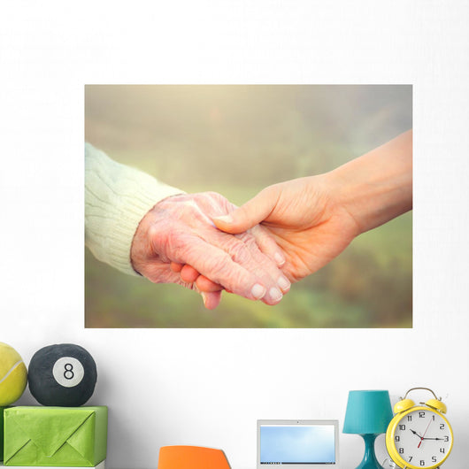 Elderly Woman Holding Hands Wall Decal