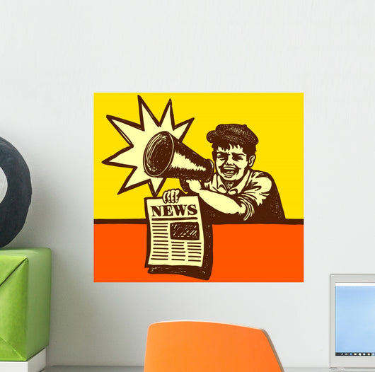 Vintage Newspaper Boy Shouting Wall Decal