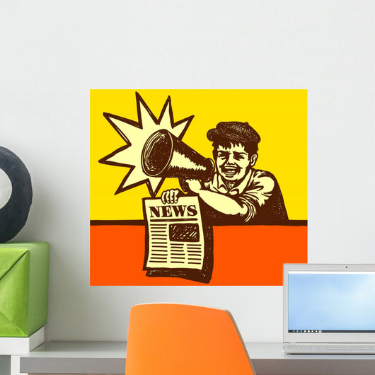 Vintage Newspaper Boy Shouting Wall Decal