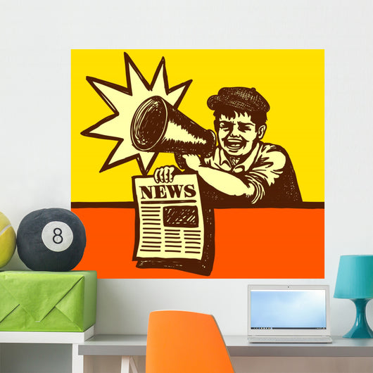 Vintage Newspaper Boy Shouting Wall Decal