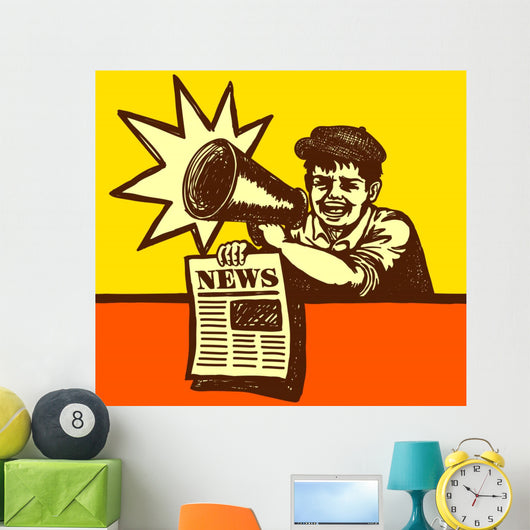 Vintage Newspaper Boy Shouting Wall Decal