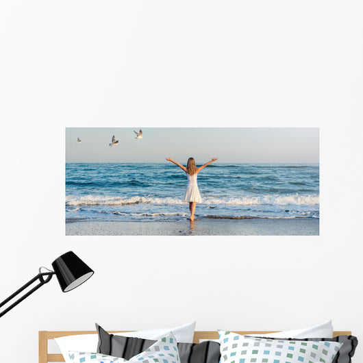 Girl Standing Beach Wall Decal